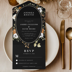 Invitation Tout En Un Mariage floral noir et moody