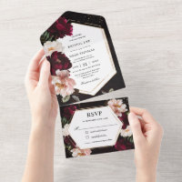 Mariage floral noir noir foncé Moody Bourgogne