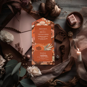 Invitation Tout En Un Mariage floral orange Super rétro