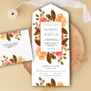 Invitation Tout En Un Mariage Floral Orange Tons Terreux Automne Rustiqu