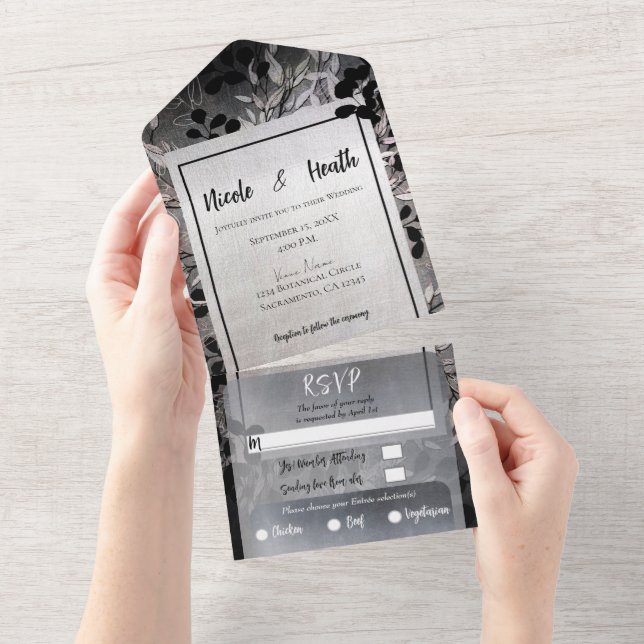 Invitation Tout En Un Mariage floral Pearly Opalescent (Déchirure)