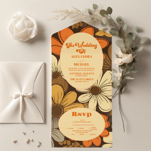 Invitation Tout En Un Mariage Floral Rétro des Années Soixante-Dix