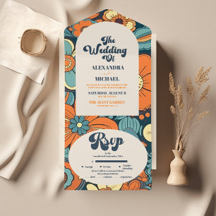 Invitation Tout En Un Mariage Floral Rétro Groovy Années 70 Coloré Moder