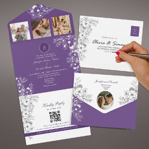 Invitation Tout En Un Mariage Floral Romantique Violet