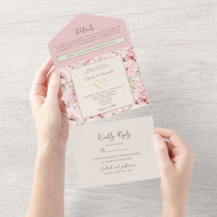 Invitation Tout En Un Mariage floral rose
