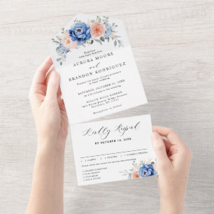 Invitation Tout En Un Mariage floral rose bleu marine 
