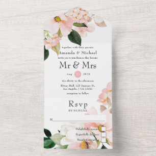 Invitation Tout En Un Mariage floral rose pastel Blush