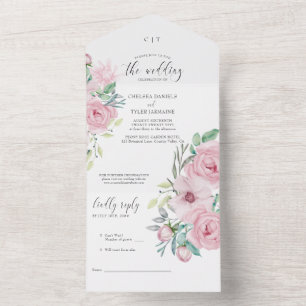 Invitation Tout En Un Mariage Floral Rose Pivoine Pastel Pink