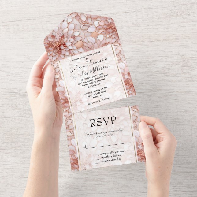 Invitation Tout En Un Mariage Floral rose rose rose rose rose rose (Déchirure)