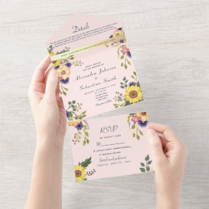 Invitation Tout En Un Mariage Floral Rose Tendre