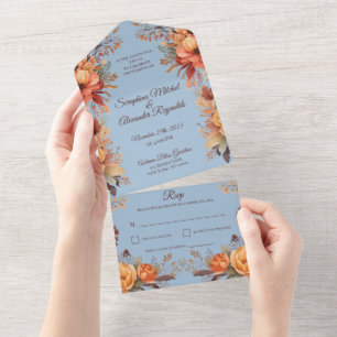 Invitation Tout En Un Mariage Floral Rustique Aquarelle d'Automne