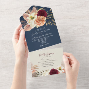 Invitation Tout En Un Mariage floral rustique de laine de saumure Boho