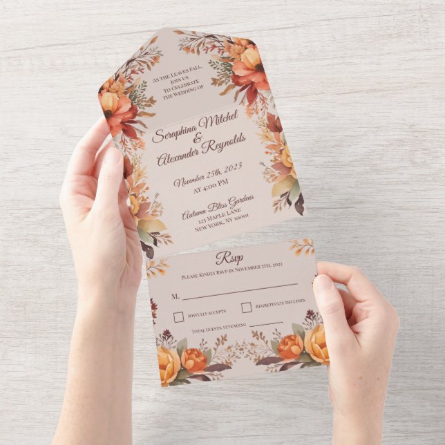 Invitation Tout En Un Mariage floral rustique de l'automne (Déchirure)
