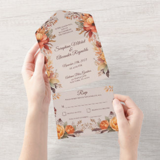 Invitation Tout En Un Mariage floral rustique de l'automne