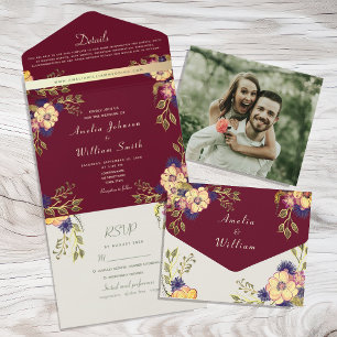 Invitation Tout En Un Mariage Floral Rustique en Bourgogne