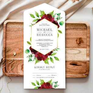 Invitation Tout En Un Mariage Floral Rustique en Bourgogne avec du Vert