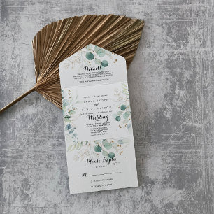Invitation Tout En Un Mariage Floral Rustique Eucalyptus Gold