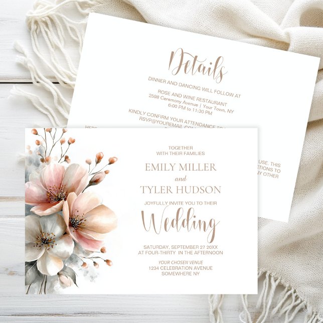 Invitation Tout en Un Mariage Floral Rustique Rose (Créateur téléchargé)