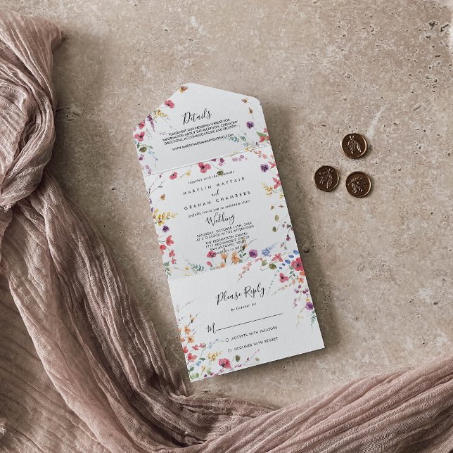 Invitation Tout En Un Mariage floral sauvage classique (Créateur téléchargé)