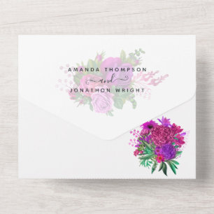 Invitation Tout En Un Mariage Floral Shabby Vintage Fuchsia et Violet