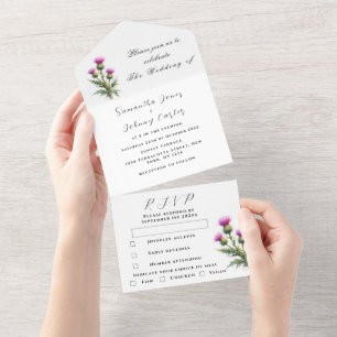 Invitation Tout En Un Mariage Floral Simple Écossais Chardon