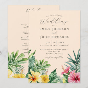 Invitation Tout en Un Mariage Floral Tropical de Pêche