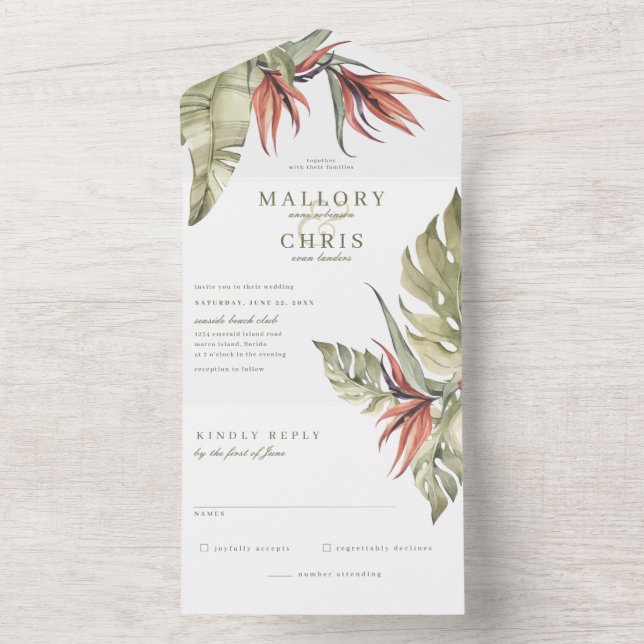 Invitation Tout En Un Mariage Floral Tropical Oiseau de Paradis (À l'intérieur)