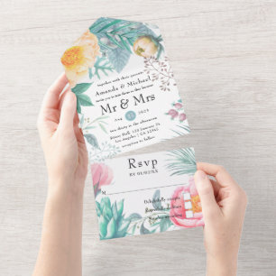 Invitation Tout En Un Mariage Floral Tropical Pastel Poussiéreux