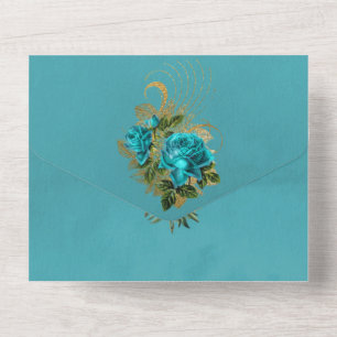 Invitation Tout En Un Mariage floral Turquoise et or