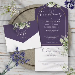 Invitation Tout En Un Mariage Floral Vert Pourpre Et Or Arch