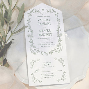 Invitation Tout En Un Mariage Floral Vintage Vert Sauge