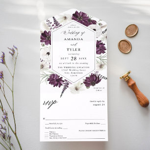 Invitation Tout En Un Mariage floral violet et blanc