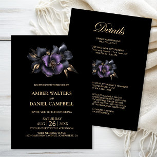 Invitation Tout en un Mariage floral violet et gris