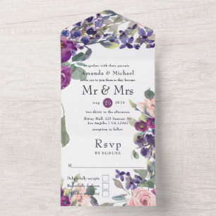 Invitation Tout En Un Mariage floral violet et prune