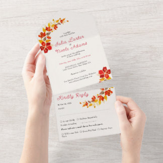 Invitation Tout En Un Mariage Florales d'Hibiscus Tropical Orange Brûlé