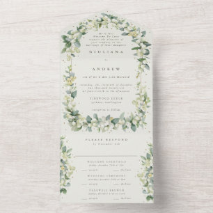 Invitation Tout En Un Mariage Formel Black/Crème Snowberry+Eucalyptus