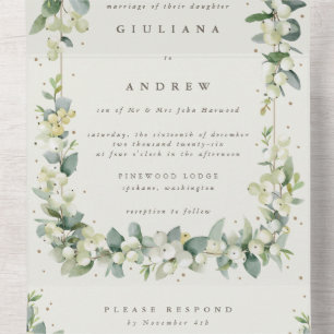 Invitation Tout En Un Mariage Formel Black/Crème Snowberry+Eucalyptus