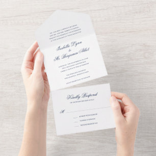 Invitation Tout En Un Mariage Formel Élégant Bleu Marine Traditionnel