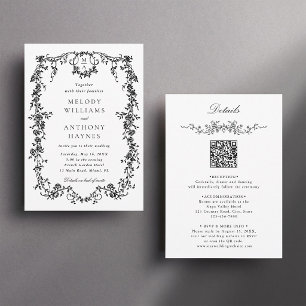 Invitation Tout en Un Mariage Français Victorien Noir & Blanc