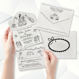 Invitation Tout En Un Mariage funky dessiné à la main avec des gribouill