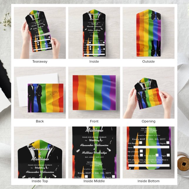 Invitation Tout En Un Mariage Gay Moderne Élégant des Hommes Arc-en-Ciel (Créateur téléchargé)