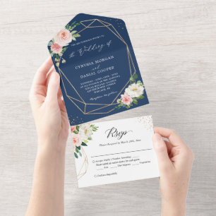 Invitation Tout En Un Mariage géométrique bleu bleu bleu bleu bleu flou 