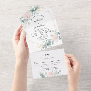 Invitation Tout En Un Mariage géométrique de l'Eucalyptus rose pâle