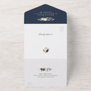 Invitation Tout En Un Mariage géométrique floral et bleu 