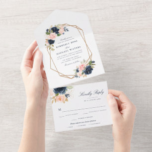 Invitation Tout En Un Mariage géométrique floral et floral marine