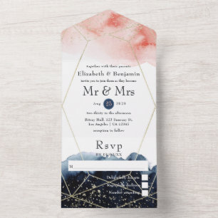 Invitation Tout En Un Mariage géométrique marine et couleur blanche