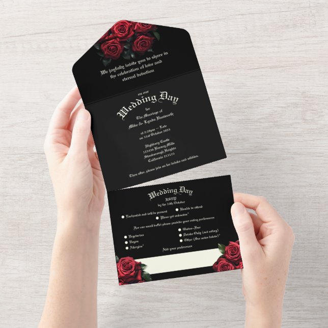 Invitation Tout En Un Mariage gothique des Roses rouges (Déchirure)
