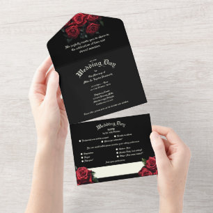 Invitation Tout En Un Mariage gothique des Roses rouges