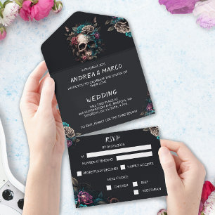 Invitation Tout En Un Mariage gothique du tatouage au crâne