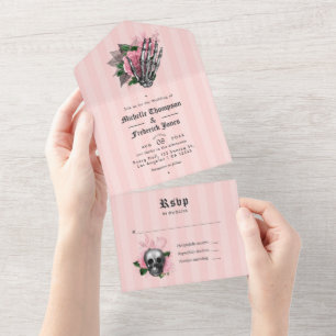 Invitation Tout En Un Mariage gothique floral rose